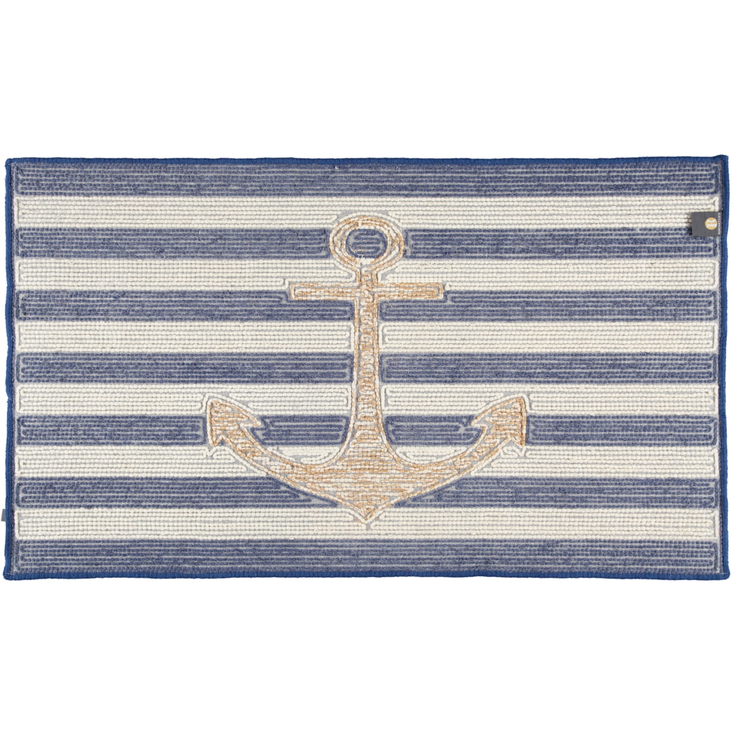 Rhomtuft - Badteppiche Anker - Farbe: royal/weiss/weiss-gold Lurex - 1368 - 70x120 cm